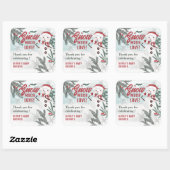 Winter groene dennen ijs sneeuwman baby shower dan vierkante sticker (Vel)