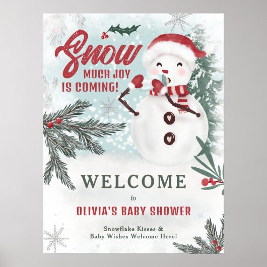 Winter groene dennen ijs sneeuwman welkom baby sho poster (Voorkant)