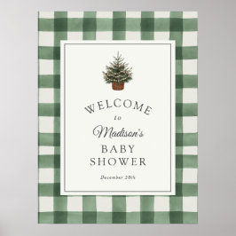 Winter Groene en Geruite Baby Shower Welkom Poster