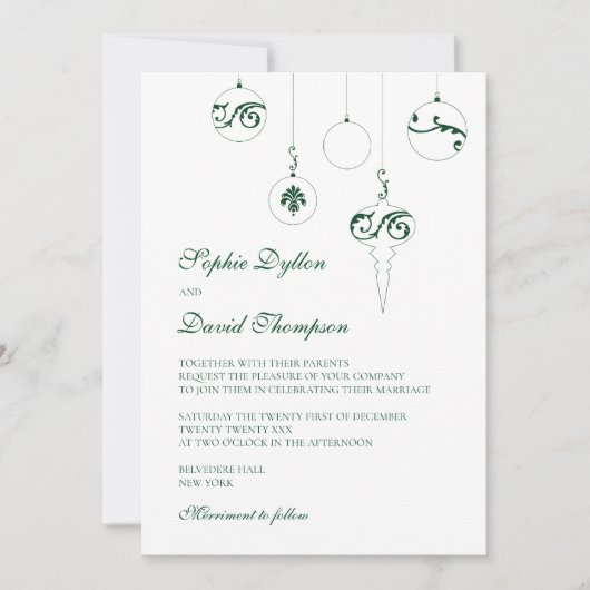 Winter Groene Kerst Bauble Ornamenten Bruiloft Kaart