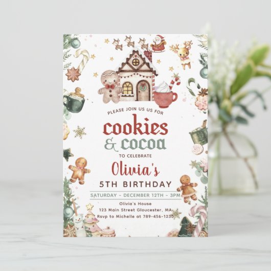 Winter Groene Kerstkoekjes en Cacao Verjaardag Kaart (Staand voorkant)