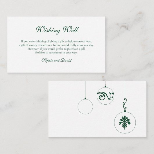 Winter Groene Kerstmis Bauble Wishing Well Informatiekaartje (Voorkant / Achterkant)