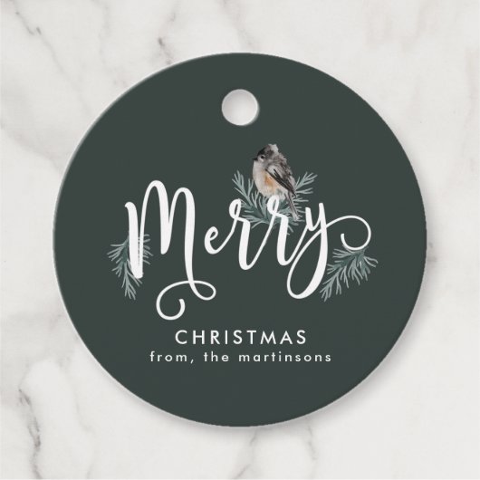 Winter Groene Kerstmis met Gezellige Vogelvakantie Bedankjes Labels (Voorkant)
