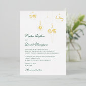 Winter Groene Kerstversieringen Bruiloft Goud Folie Uitnodiging (Staand Voorkant)
