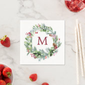 Winter groene krans monogram papier servet (Insitu)