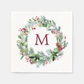 Winter groene krans monogram papier servet (Voorkant)