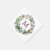 Winter groene krans monogram papier servet (Hoek)