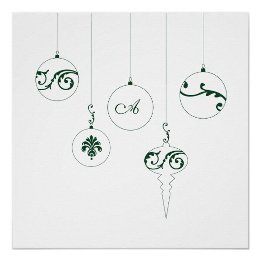 Winter Groene Monogram Bauble Kerstversieringen Perfect Poster (Voorkant)
