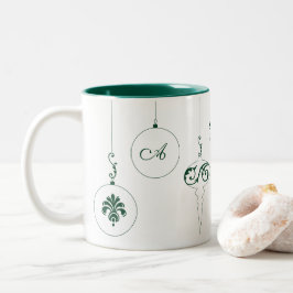 Winter Groene Monogram Bauble Ornamenten Tweekleurige Koffiemok