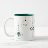 Winter Groene Monogram Bauble Ornamenten Tweekleurige Koffiemok (Links)