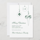 Winter Groene Monogram Kerstmis Bauble Foto Feestdagenkaart (Voorkant)