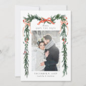 Winter groene slinger trouwfoto save the date (Voorkant)