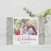 Winter Groener Vrolijk Kerstfeest Familiefoto Feestdagenkaart (Staand voorkant)