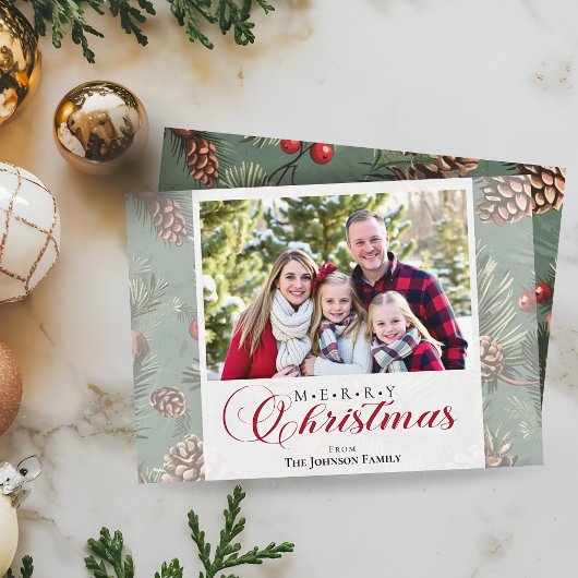 Winter Groener Vrolijk Kerstfeest Familiefoto Feestdagenkaart