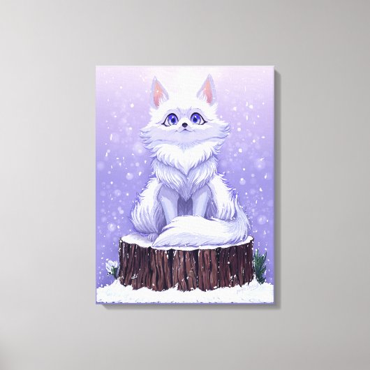 Winter Guardian : Snowy Arctic Fox Canvas Afdruk (Voorkant)