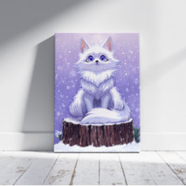 Winter Guardian :Whimsical Arctic Fox wildlife Canvas Afdruk