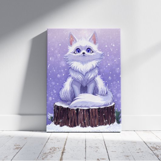 Winter Guardian :Whimsical Arctic Fox wildlife  Canvas Afdruk