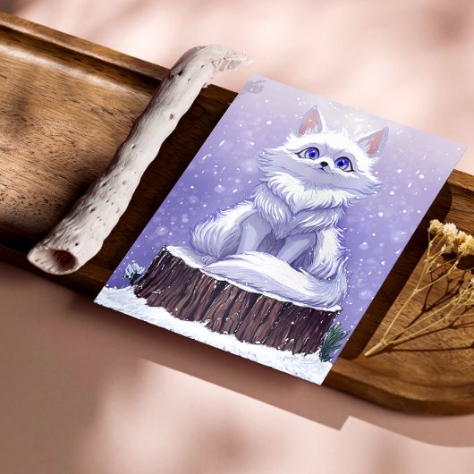 Winter Guardian :Whimsical Arctic Fox wildlife Foto Afdruk
