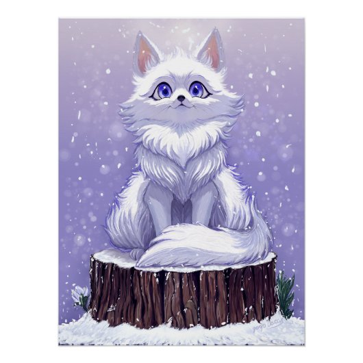 Winter Guardian :Whimsical Arctic Fox wildlife Perfect Poster (Voorkant)