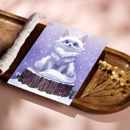 Winter Guardian :Whimsical Arctic Fox wildlife Perfect Poster