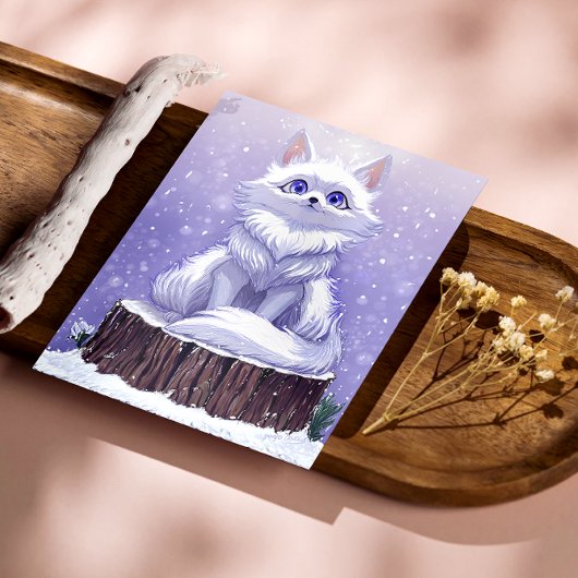 Winter Guardian :Whimsical Arctic Fox wildlife Perfect Poster