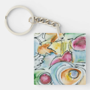 Winter-Handgeschilderde Abstracte Aquarel Sleutelhanger