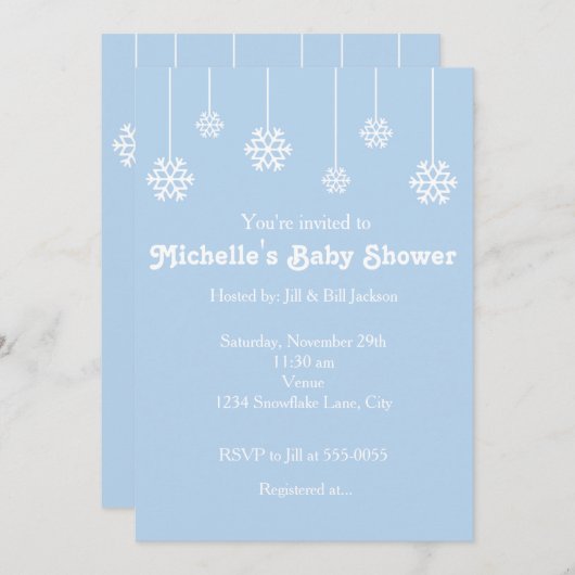 Winter Hanging Snowflakes Lichtblauwe Uitnodiging (Voorkant / Achterkant)