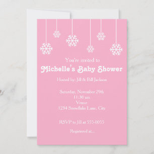Winter Hanging Snowflakes Pink Party Invitation Kaart