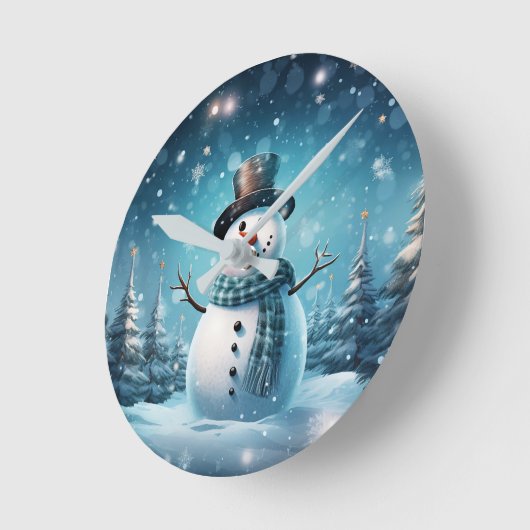 Winter Happy Snowman Clock Ronde Klok (Hoek)
