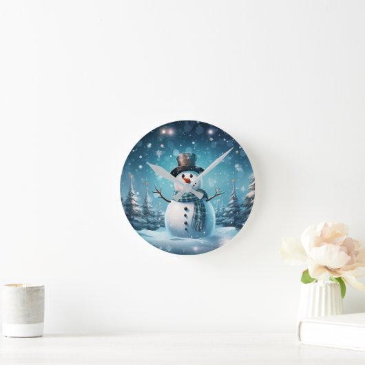 Winter Happy Snowman Clock Ronde Klok (Huis)