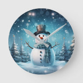 Winter Happy Snowman Clock Ronde Klok (Voorkant)