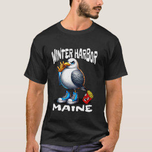 Winter Harbor Maine Grappige Zeemeeuw Franse Friet T-shirt