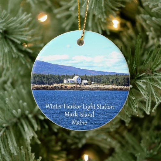 Winter Harbour Lighthouse Round Ornament (Boom)