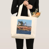 Winter Harbour-vuurtoren, Maine Grote Tote Bag (Voorkant (product))