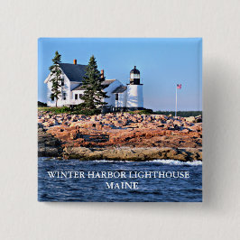 Winter Harbour-vuurtoren, Maine Vierkante Button 5,1 Cm