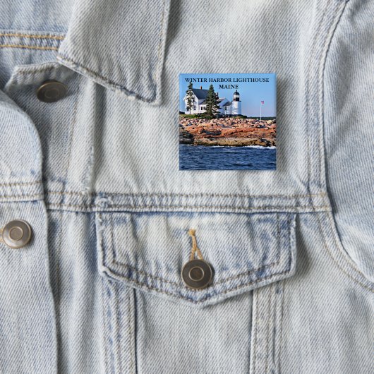 Winter Harbour-vuurtoren, Maine Vierkante Button 5,1 Cm (In situ)