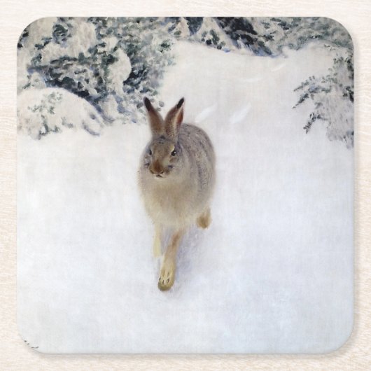 Winter Hare (Rabbit), Bruno Liljefors Kartonnen Onderzetters (Voorkant)