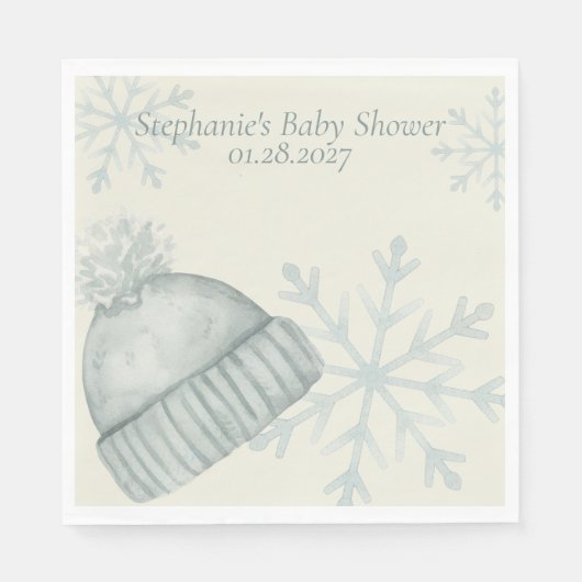 Winter Hat Snowflake Baby Shower Napkins Servet (Voorkant)