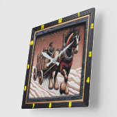 Winter Haul:  Charred Wood Clydesdale Vierkante Klok (Hoek)