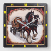 Winter Haul: Gepersonaliseerde Charred Wood Clydes Vierkante Klok (Voorkant)