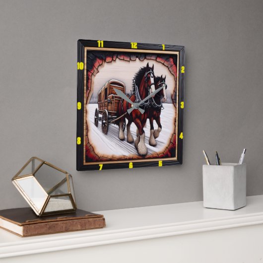 Winter Haul: Gepersonaliseerde Charred Wood Clydes Vierkante Klok (Kantoor)