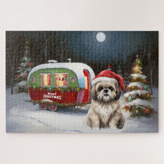 Winter Havanese Caravaan Kerstavontuur Legpuzzel (Horizontaal)