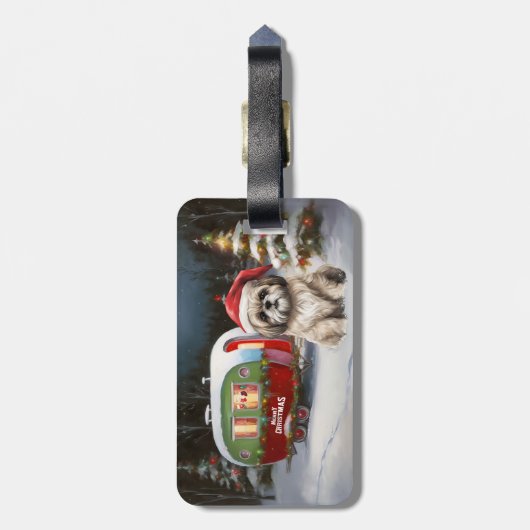 Winter Havanese Caravan Kerstavontuur Bagagelabel (Achterkant verticaal)