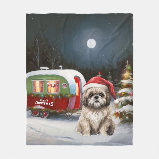 Winter Havanese Caravan Kerstavontuur Fleece Deken (Voorkant)