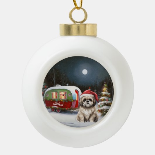 Winter Havanese Caravan Kerstavontuur Keramische Bal Ornament (Voorkant)