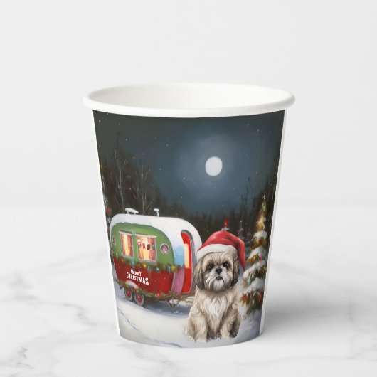 Winter Havanese Caravan Kerstavontuur Papieren Bekers (Achterkant)