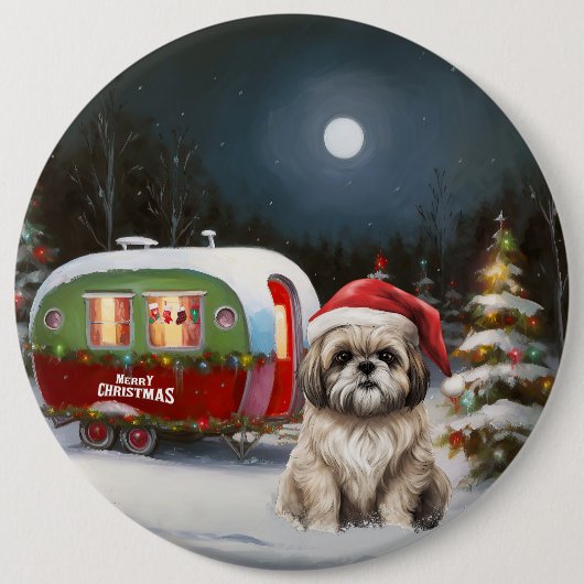Winter Havanese Caravan Kerstavontuur Ronde Button 6,0 Cm (Voorkant)