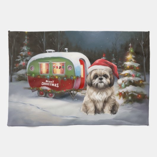 Winter Havanese Caravan Kerstavontuur Theedoek (Horizontaal)