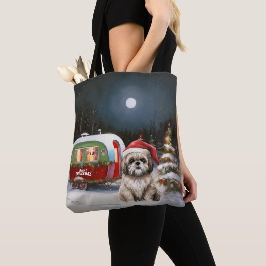Winter Havanese Caravan Kerstavontuur Tote Bag (Dichtbij)