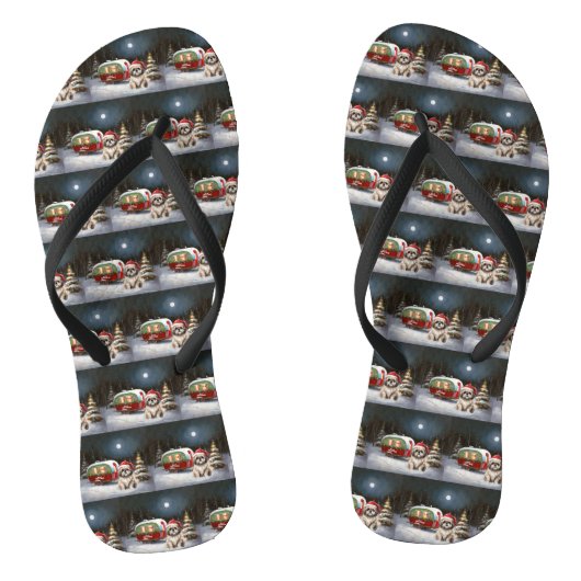 Winter Havanese Karavaan Kerst Avontuur Teenslippers (Voetbed)